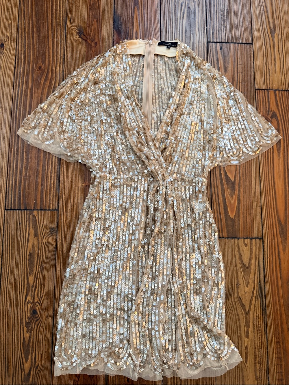 Sequined Wrap Midi Dress in Champagne by Unknown Brand